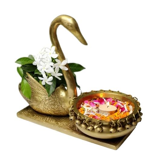 Swan Design Brass Urli Showpiece for Corner Table Floating Flowers Candles Diya for Home Decoration/Gift Item